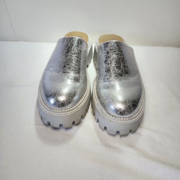 Dolce Vita Lexy Slip On Lug Sole Platform Clogs Womens 8.5 Shiny Silver Metallic - Picture 3 of 8